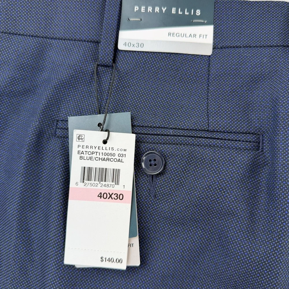 Perry Ellis Mens 40x30 Blue Regular Fit Microfiber Dress Pants EAT0PT110050 031